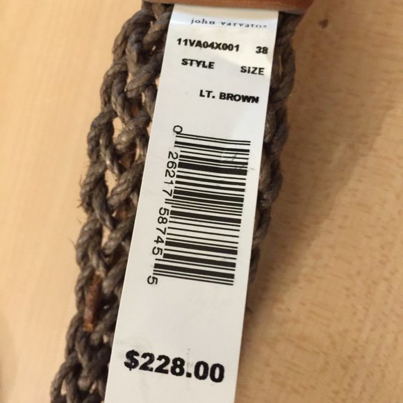 JOHN VARVATOS Mens ITALY Leather Braided Belt Silver Buckle Lt. Brown Sz 38 NEW - Picture 8 of 8
